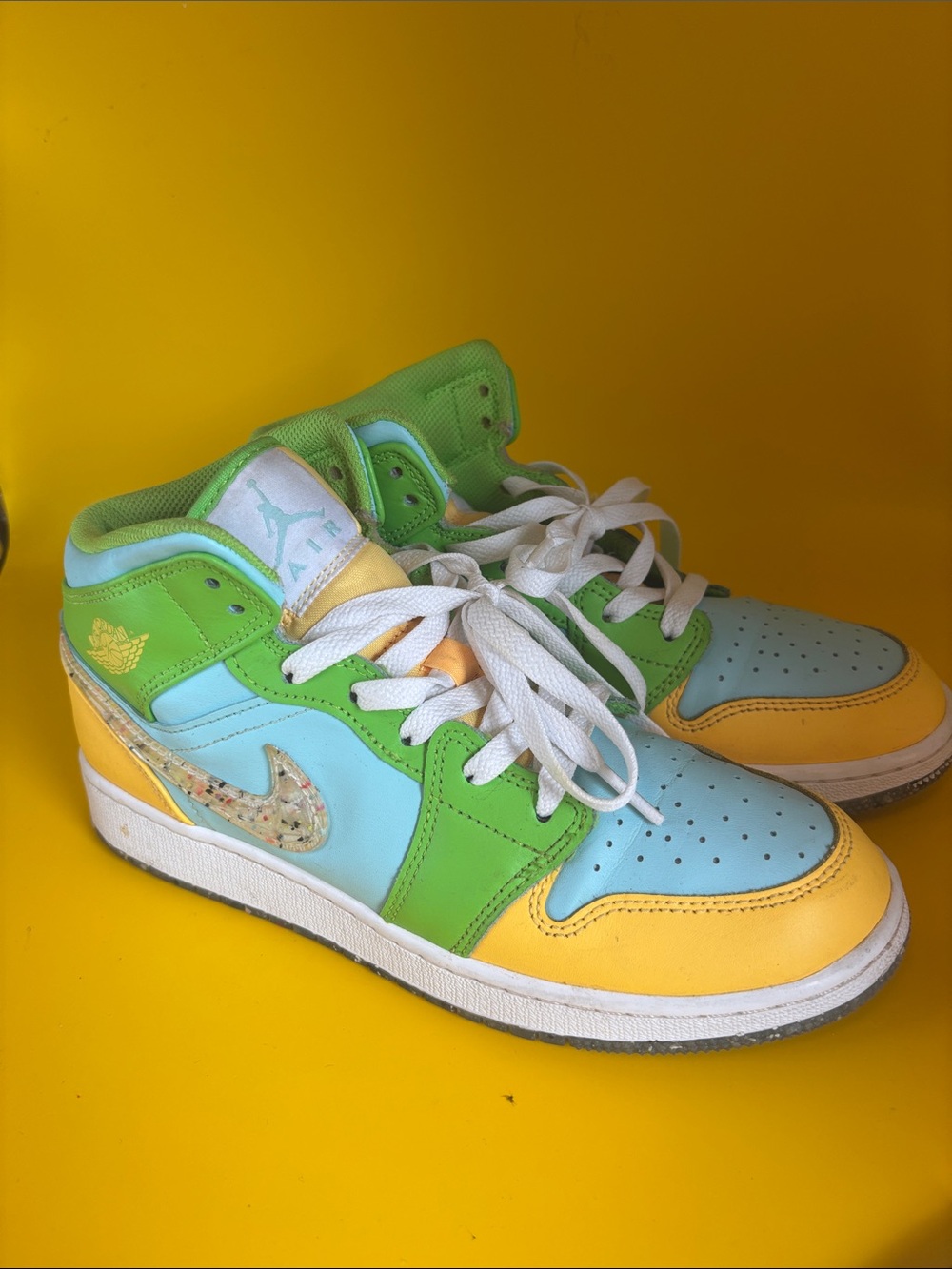 Nike Kids Mid-Top Sneakers in Yellow, Green & Light Blue